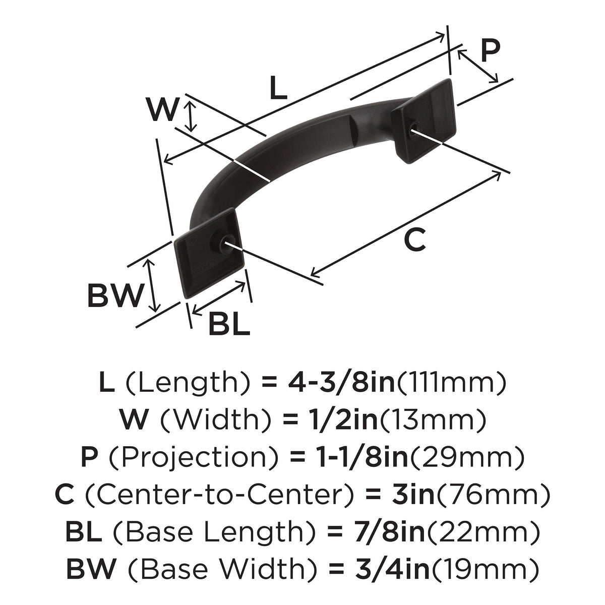 Amerock Cabinet Pull Oil Rubbed Bronze 3 inch (76 mm) Center to Center Candler 1 Pack Drawer Pull Drawer Handle Cabinet Hardware