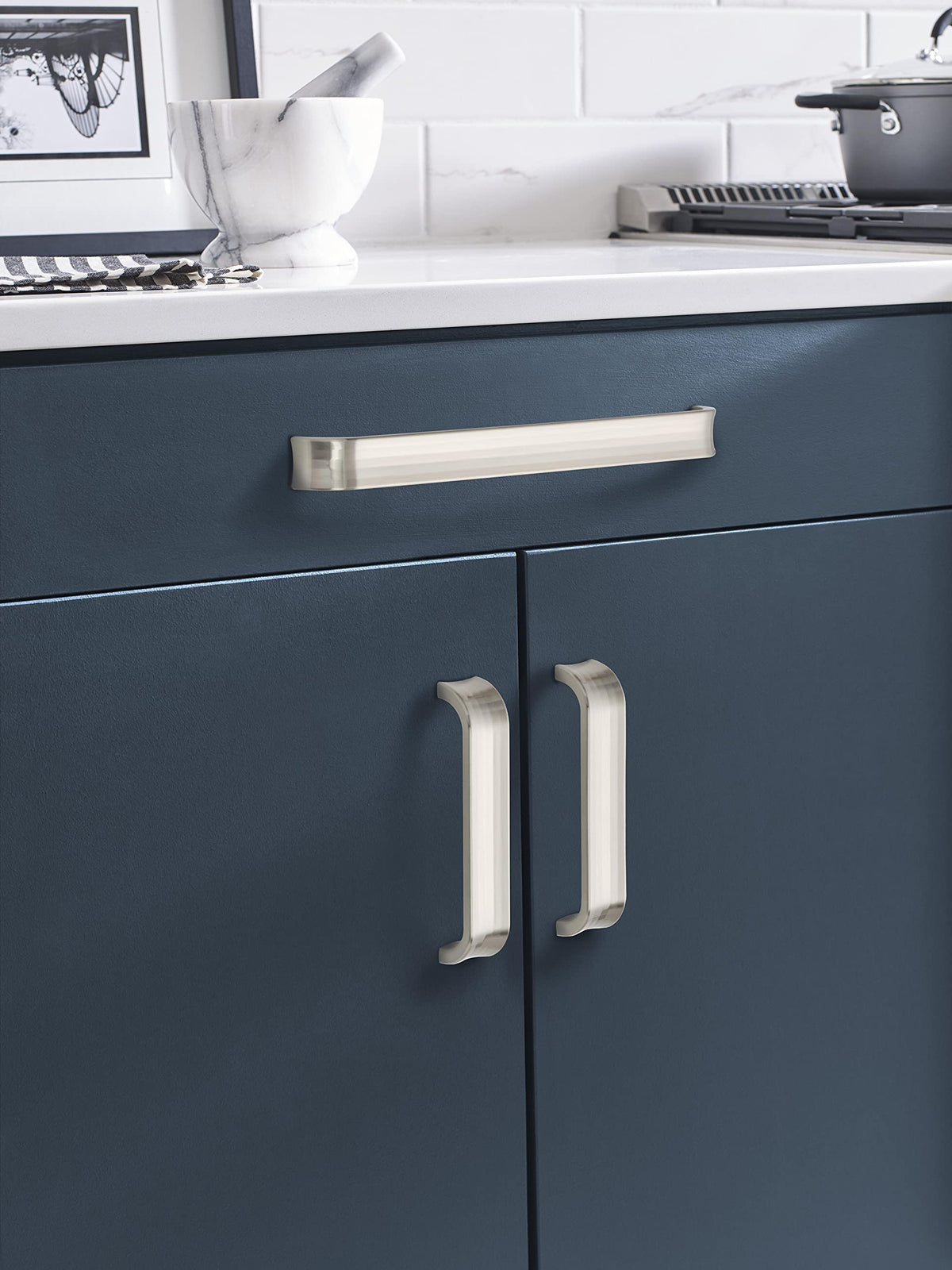 Amerock Cabinet Pull Satin Nickel 10-1/16 inch (256 mm) Center to Center Concentric 1 Pack Drawer Pull Drawer Handle Cabinet Hardware