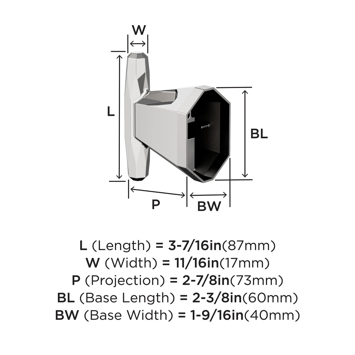 Amerock BH3604026 Chrome Single Robe Hook 3-7/16 in. (87 mm) Length Towel Holder St. Vincent Towel Hook for Bathroom Bathroom Hardware Bath Accessories