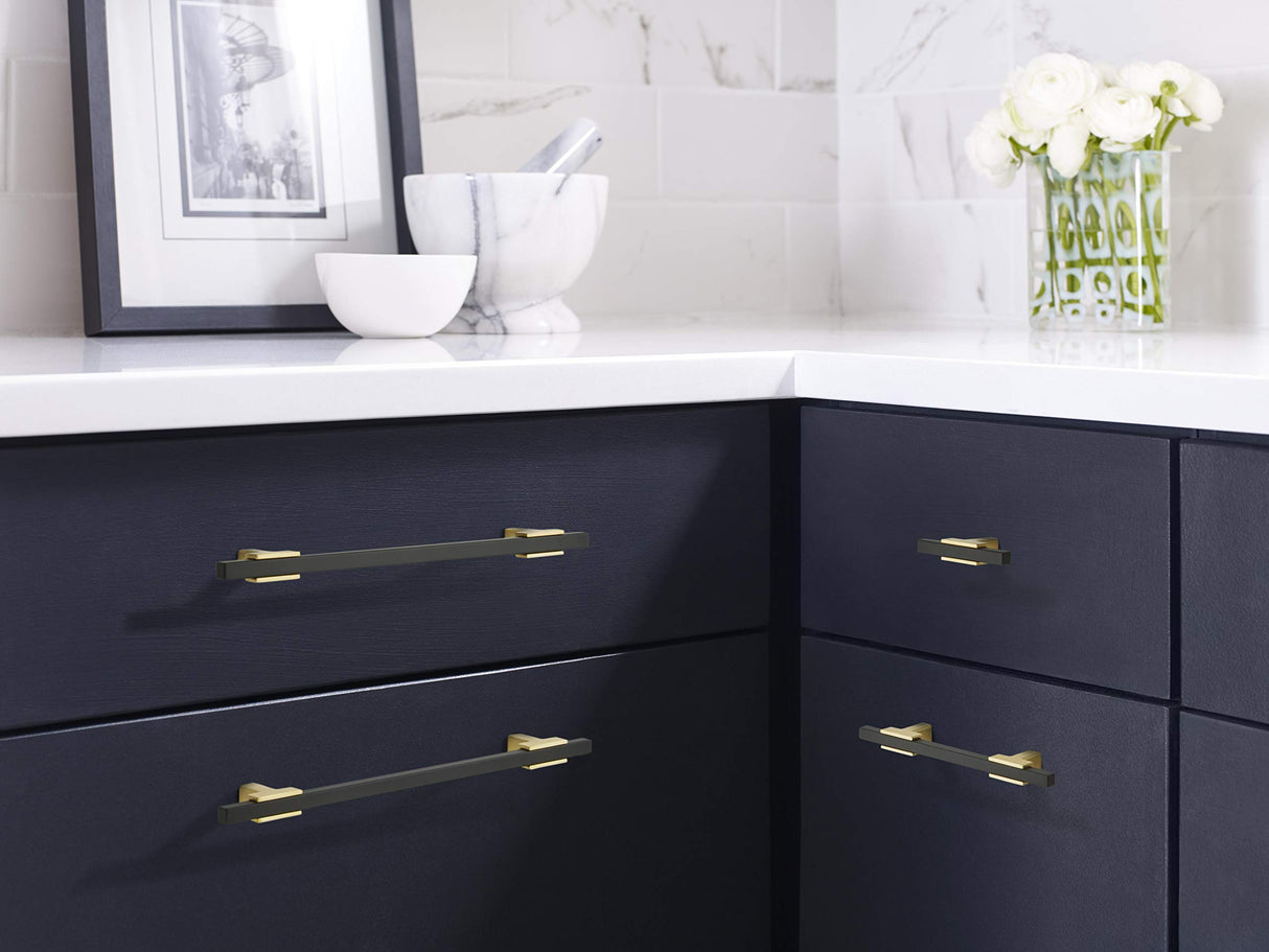 Amerock Cabinet Pull Brushed Gold/Matte Black 7-9/16 inch (192 mm) Center to Center Urbanite 1 Pack Drawer Pull Drawer Handle Cabinet Hardware