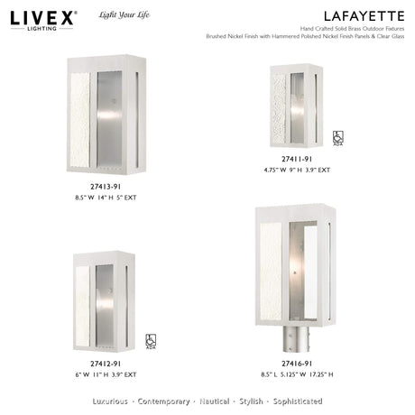 Livex Lighting 27413-12 Lafayette 1 Light 14 inch Satin Brass Outdoor Wall Lantern