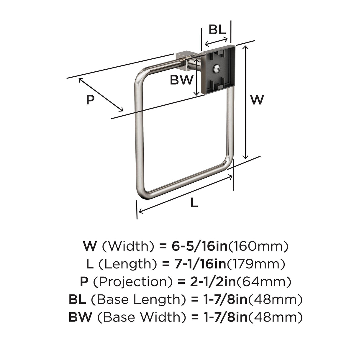 Amerock BH36072G10 Brushed Nickel Towel Ring 7-1/16 in (179 mm) Length Towel Holder Appoint Hand Towel Holder for Bathroom Wall Small Kitchen Towel Holder Bath Accessories