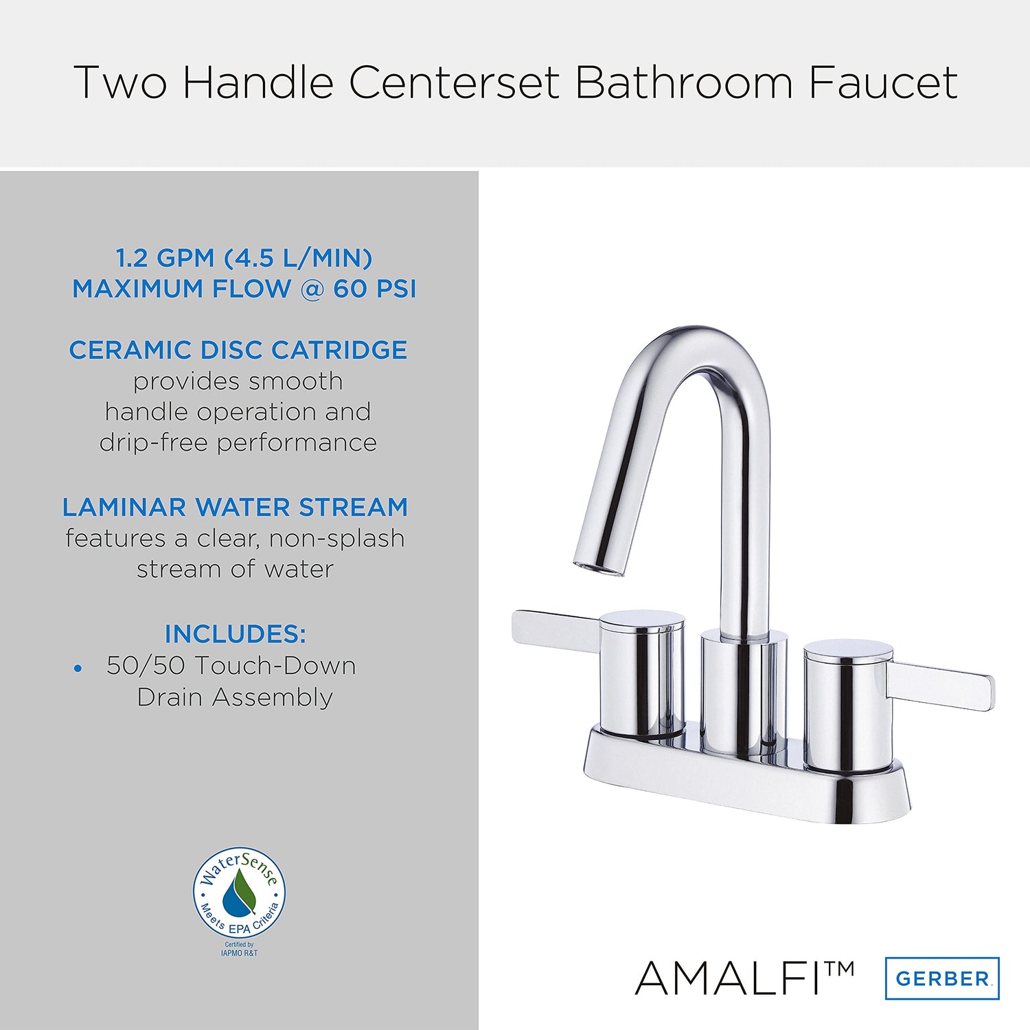 Gerber D301130 Chrome Amalfi Two Handle Centerset Lavatory Faucet