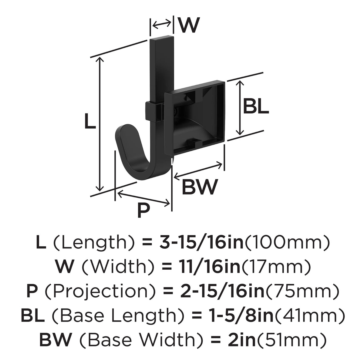 Amerock HBX36686MB Burbank Single Prong Decorative Wall Hook Matte Black Hook for Coats, Hats, Backpacks, Bags Hooks for Bathroom, Bedroom, Closet, Entryway, Laundry Room, Office