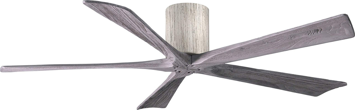 Matthews Fan IR5H-BW-BW-60 Irene-5H five-blade flush mount paddle fan in Barn Wood finish with 60” solid barn wood tone blades. 