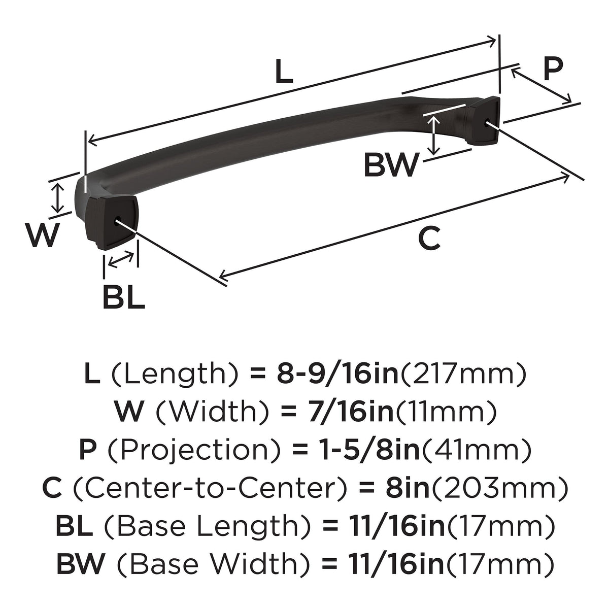 Amerock BP55351ORB Oil Rubbed Bronze Cabinet Pull 8 in (203 mm) Center-to-Center Cabinet Handle Revitalize Drawer Pull Kitchen Cabinet Handle Furniture Hardware