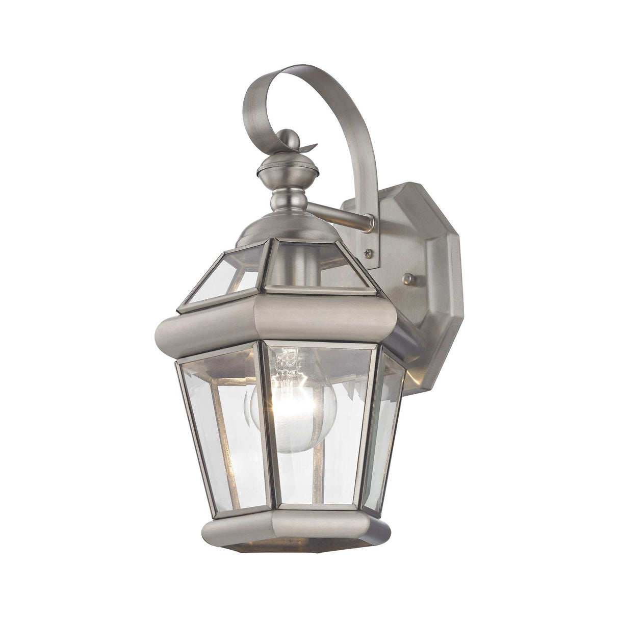 Livex Lighting 2061-91 Outdoor Wall Lantern with Clear Flat Glass Shades, Brushed Nickel