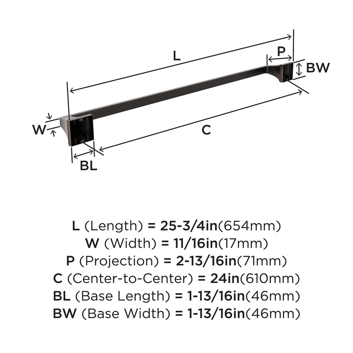 Amerock BH36024ORB Oil Rubbed Bronze Towel Bar 24 in (610 mm) Towel Rack Mulholland Bathroom Towel Holder Bathroom Hardware Bath Accessories