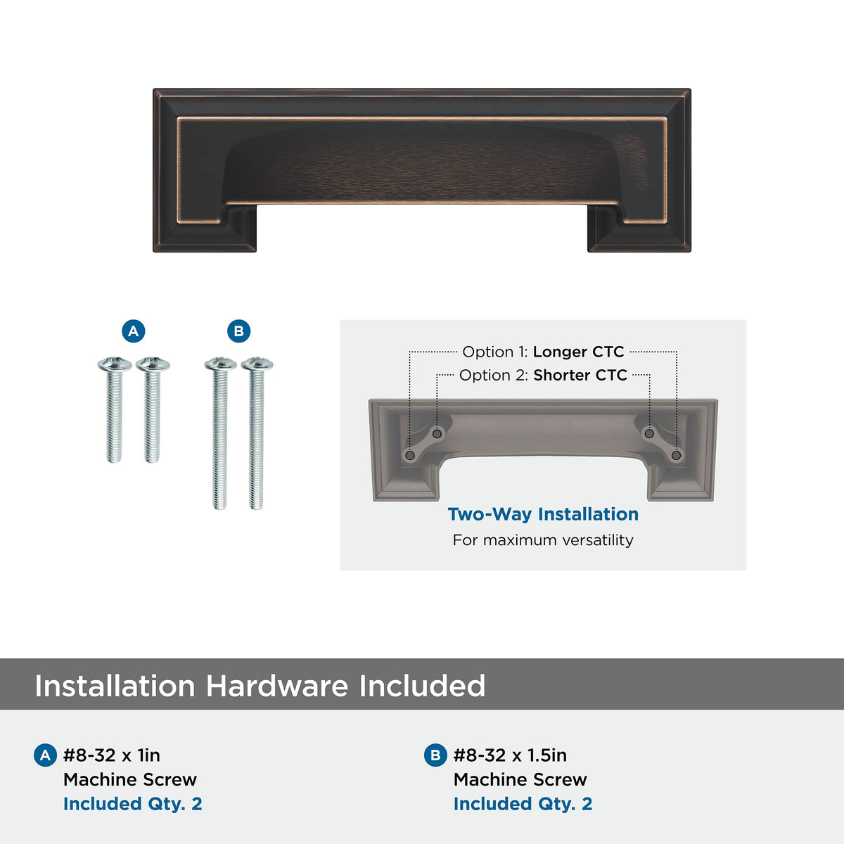 Amerock Cabinet Cup Pull Oil Rubbed Bronze 3 inch & 3-3/4 inch (76mm & 96 mm) Center-to-Center Appoint 1 Pack Drawer Pull Cabinet Handle Cabinet Hardware