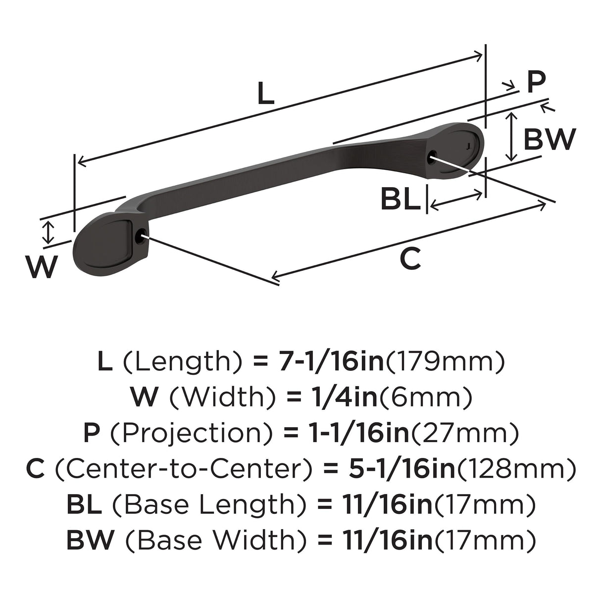 Amerock BP21937ORB Oil-Rubbed Bronze Cabinet Pull 5-1/16 inch (128mm) Center-to-Center Cabinet Hardware Ravino Furniture Hardware Drawer Pull