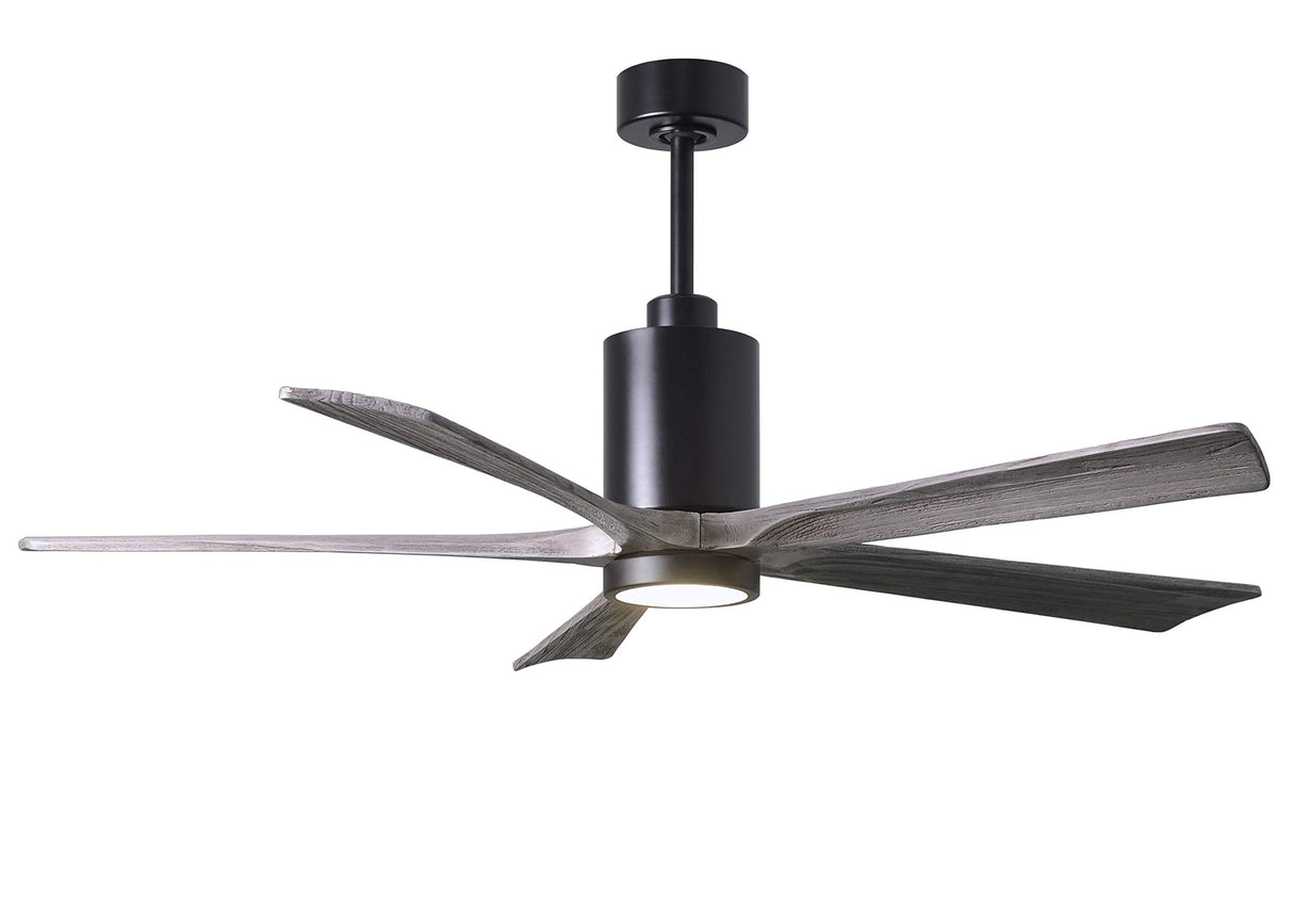 Matthews Fan PA5-BK-BW-60 Patricia-5 five-blade ceiling fan in Matte Black finish with 60” solid barn wood tone blades and dimmable LED light kit