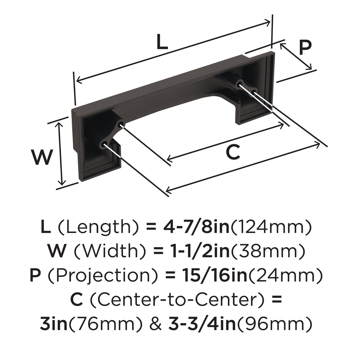 Amerock Cabinet Cup Pull Oil Rubbed Bronze 3 inch & 3-3/4 inch (76mm & 96 mm) Center-to-Center Appoint 1 Pack Drawer Pull Cabinet Handle Cabinet Hardware