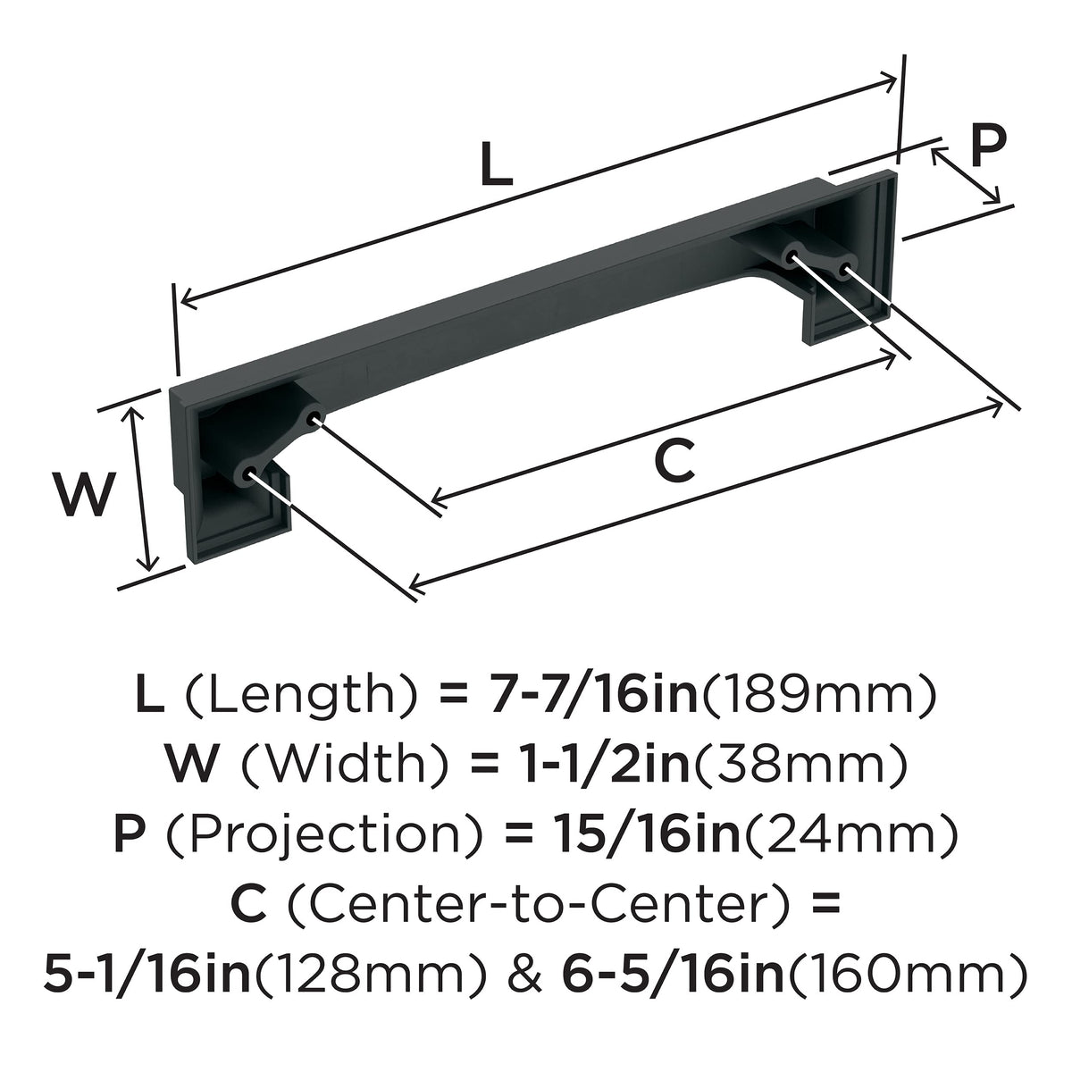 Amerock Cabinet Cup Pull Matte Black 5-1/16 inch & 6-5/16 inch (128 mm & 160 mm) Center-to-Center Appoint 1 Pack Drawer Pull Cabinet Handle Cabinet Hardware