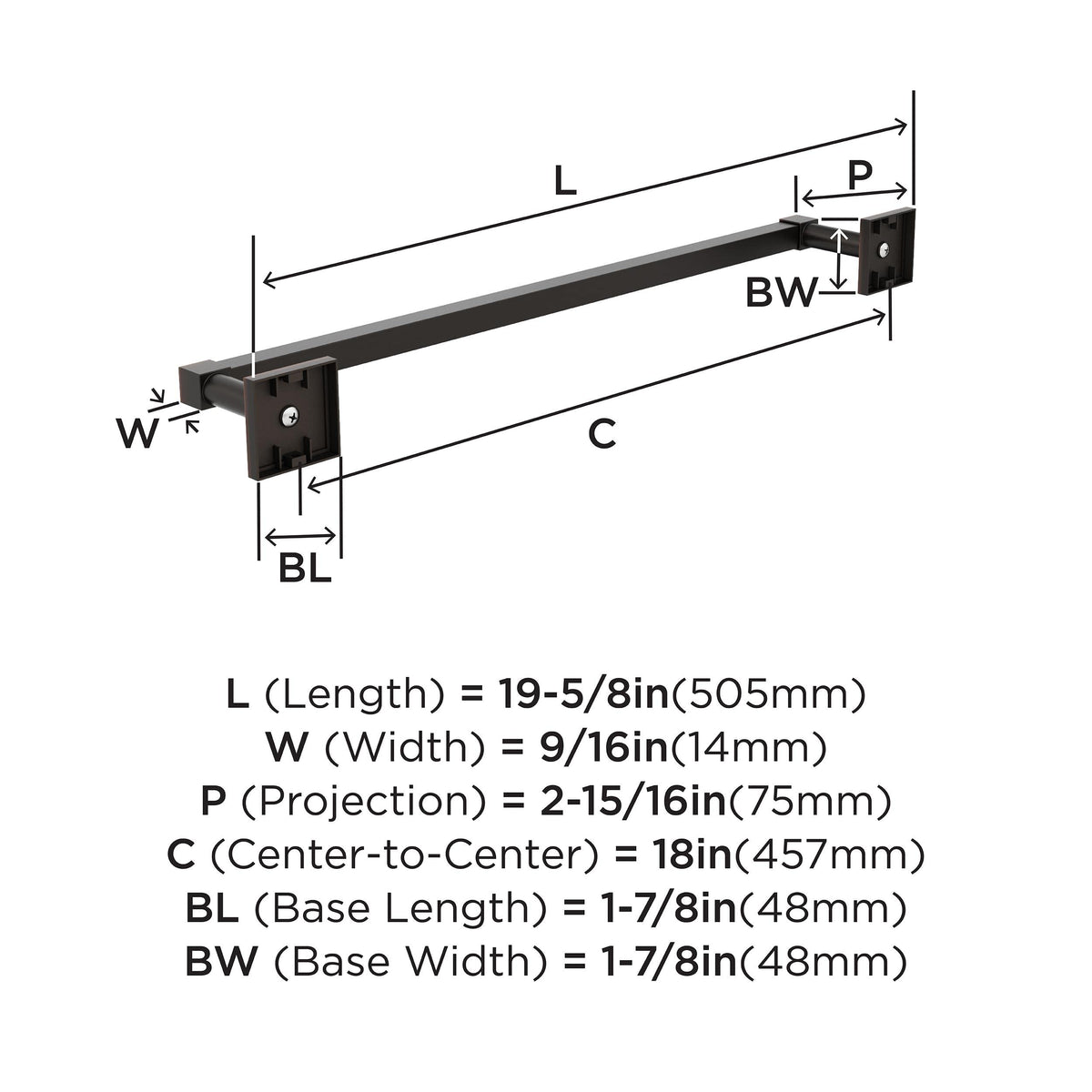 Amerock BH36073ORB Oil Rubbed Bronze Towel Bar 18 in (457 mm) Towel Rack Appoint Bathroom Towel Holder Bathroom Hardware Bath Accessories