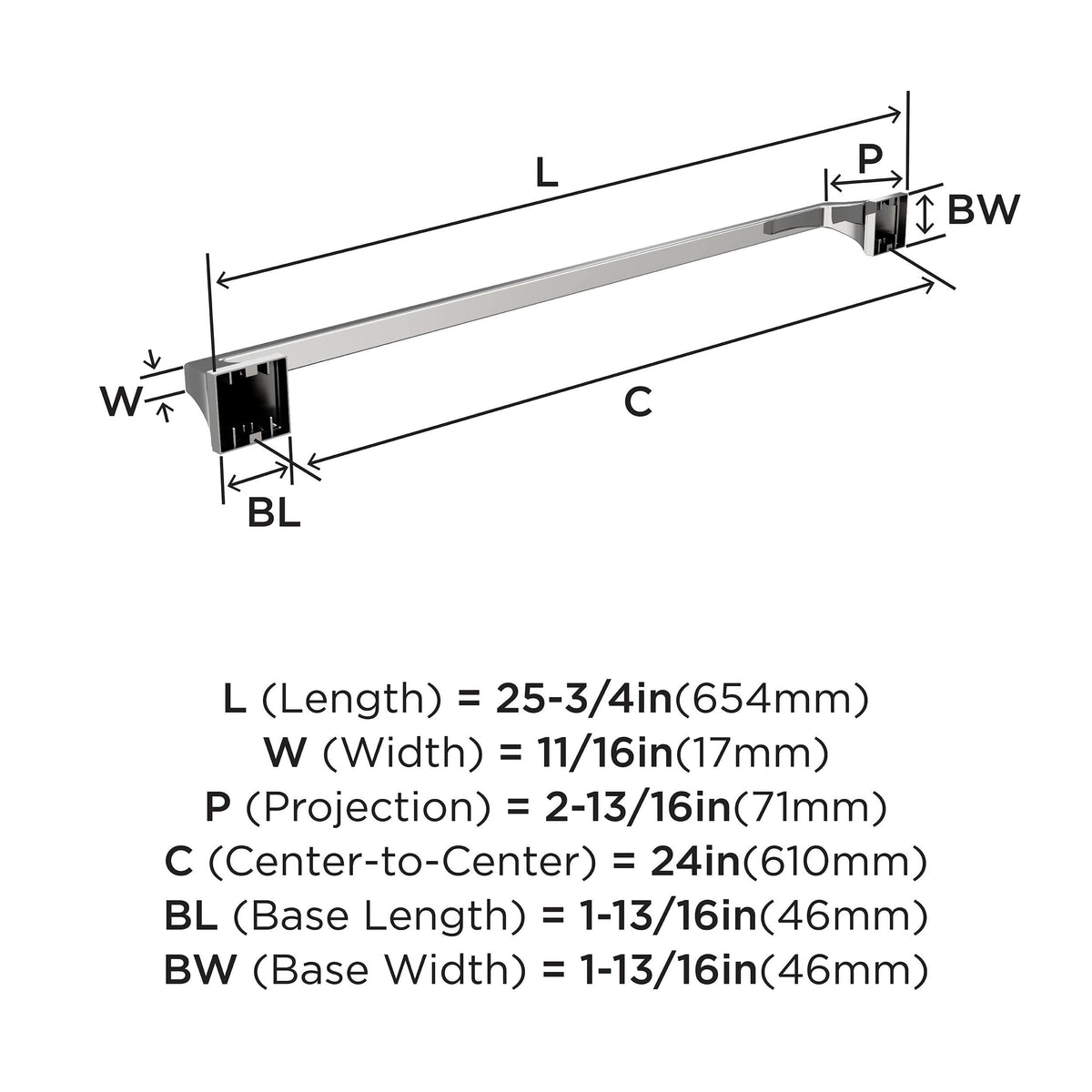 Amerock BH3602426 Chrome Towel Bar 24 in (610 mm) Towel Rack Mulholland Bathroom Towel Holder Bathroom Hardware Bath Accessories