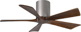 Matthews Fan IR5H-BN-WA-42 Irene-5H five-blade flush mount paddle fan in Brushed Nickel finish with 42” solid walnut tone blades. 