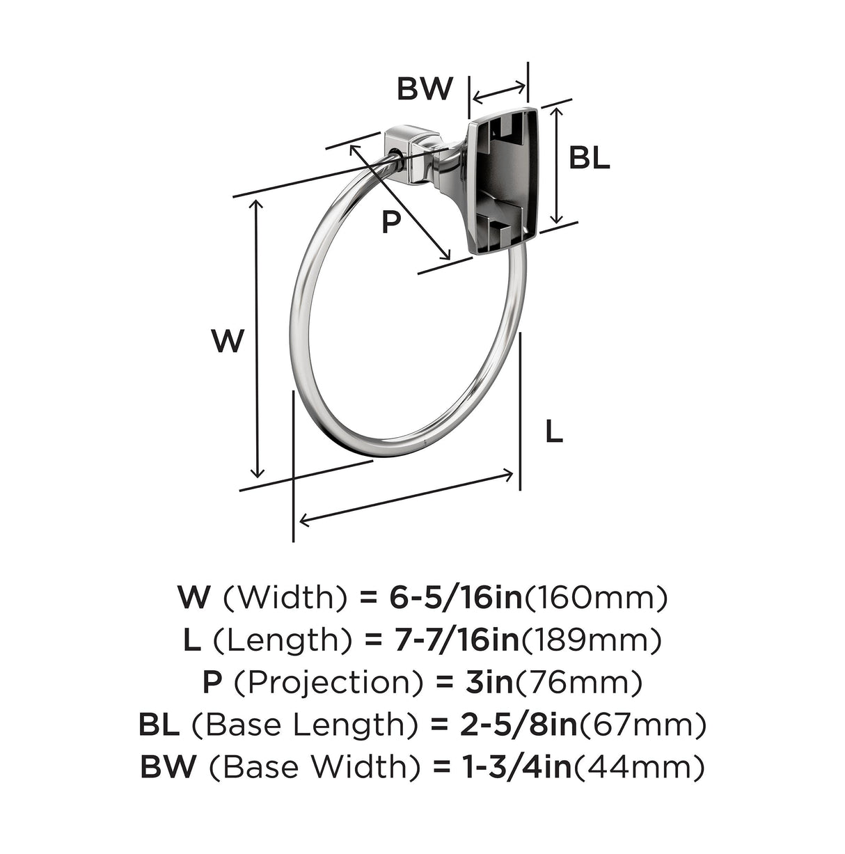 Amerock BH3601226 Chrome Towel Ring 7-7/16 in (189 mm) Length Towel Holder Highland Ridge Hand Towel Holder for Bathroom Wall Small Kitchen Towel Holder Bath Accessories