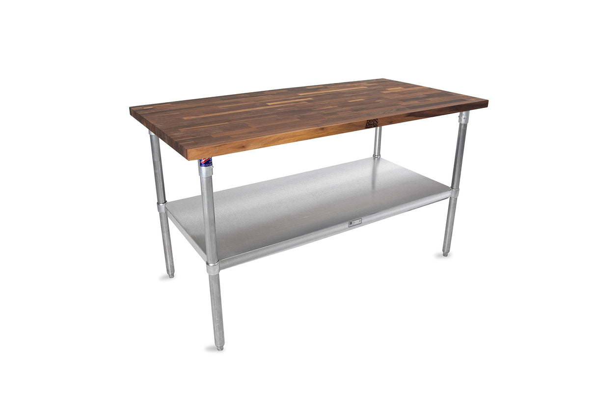John Boos WAL-SNS08-O-40 WAL-SNS 08-O-40 Walnut Blended Oil Top Worktable with Stainless Base and Shelf, 48" x 30" 40"