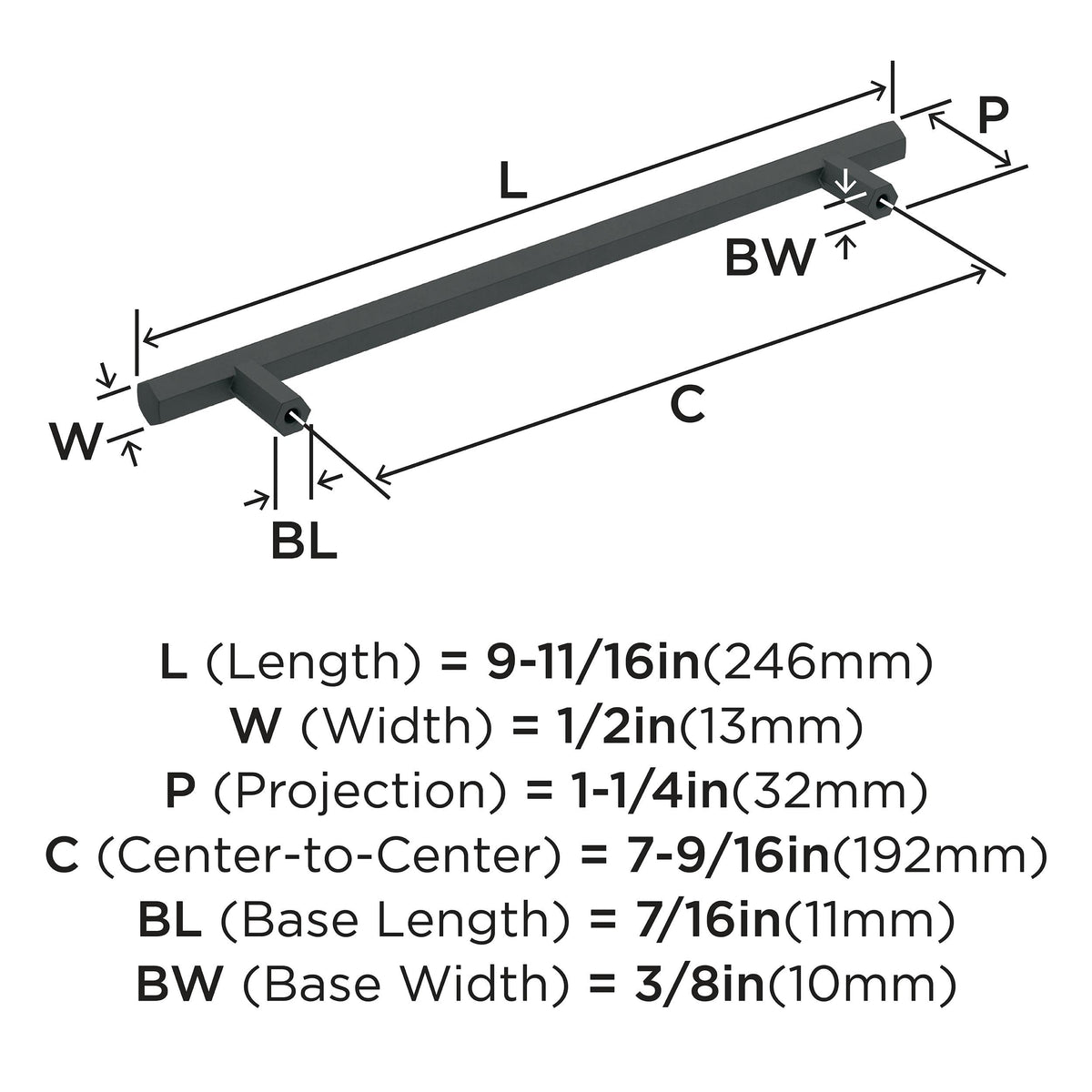 Amerock Cabinet Pull Matte Black 7-9/16 inch (192 mm) Center-to-Center Caliber 1 Pack Drawer Pull Cabinet Handle Cabinet Hardware