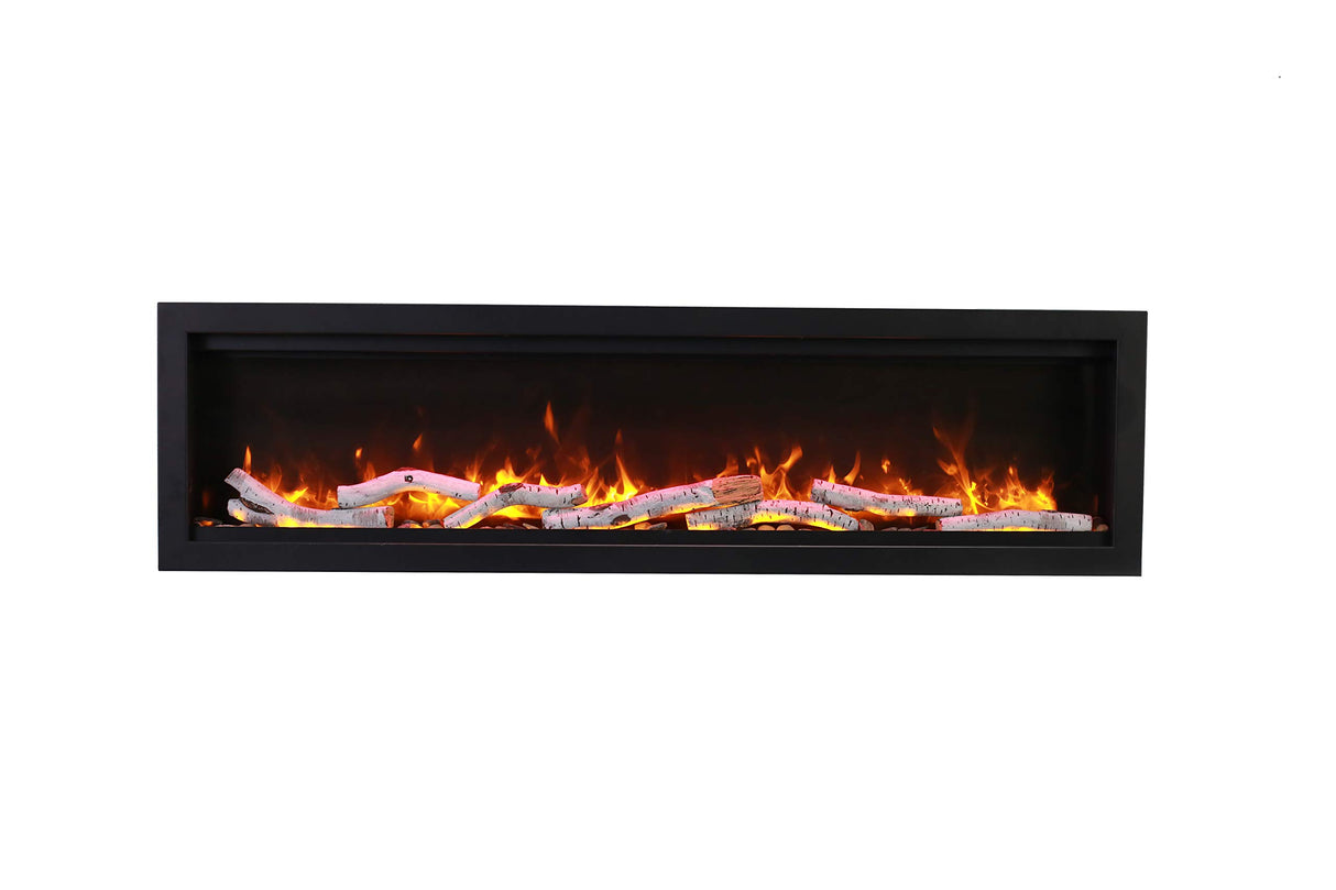 Amantii SYM-42 Symmetry Smart Electric  42" Indoor / Outdoor WiFi Enabled Built In Fireplace, Featuring a MultiFunction Remote Control , Multi Speed Flame Motor and a 10 piece Birch Log Set