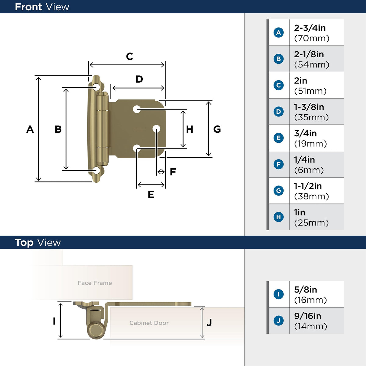 Amerock BPR7629BBZ Face Frame Cabinet Hinge Variable Overlay Self Closing Face Mount Golden Champagne Kitchen Cabinet Door Hinge 1 Pair/2 Pack Functional Hardware