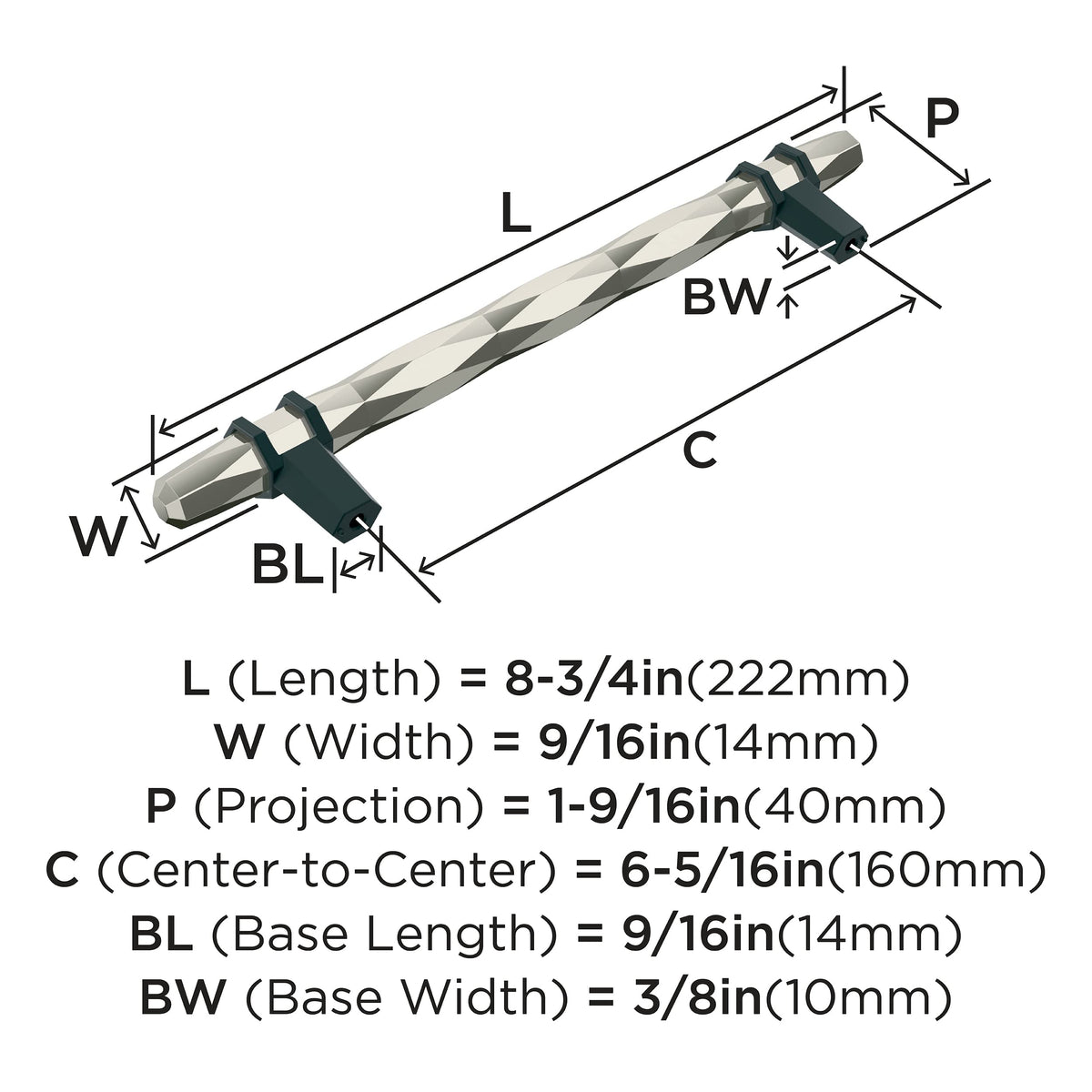 Amerock Cabinet Pull Polished Nickel/Black Bronze 6-5/16 inch (160 mm) Center-to-Center London 1 Pack Drawer Pull Drawer Handle Cabinet Hardware