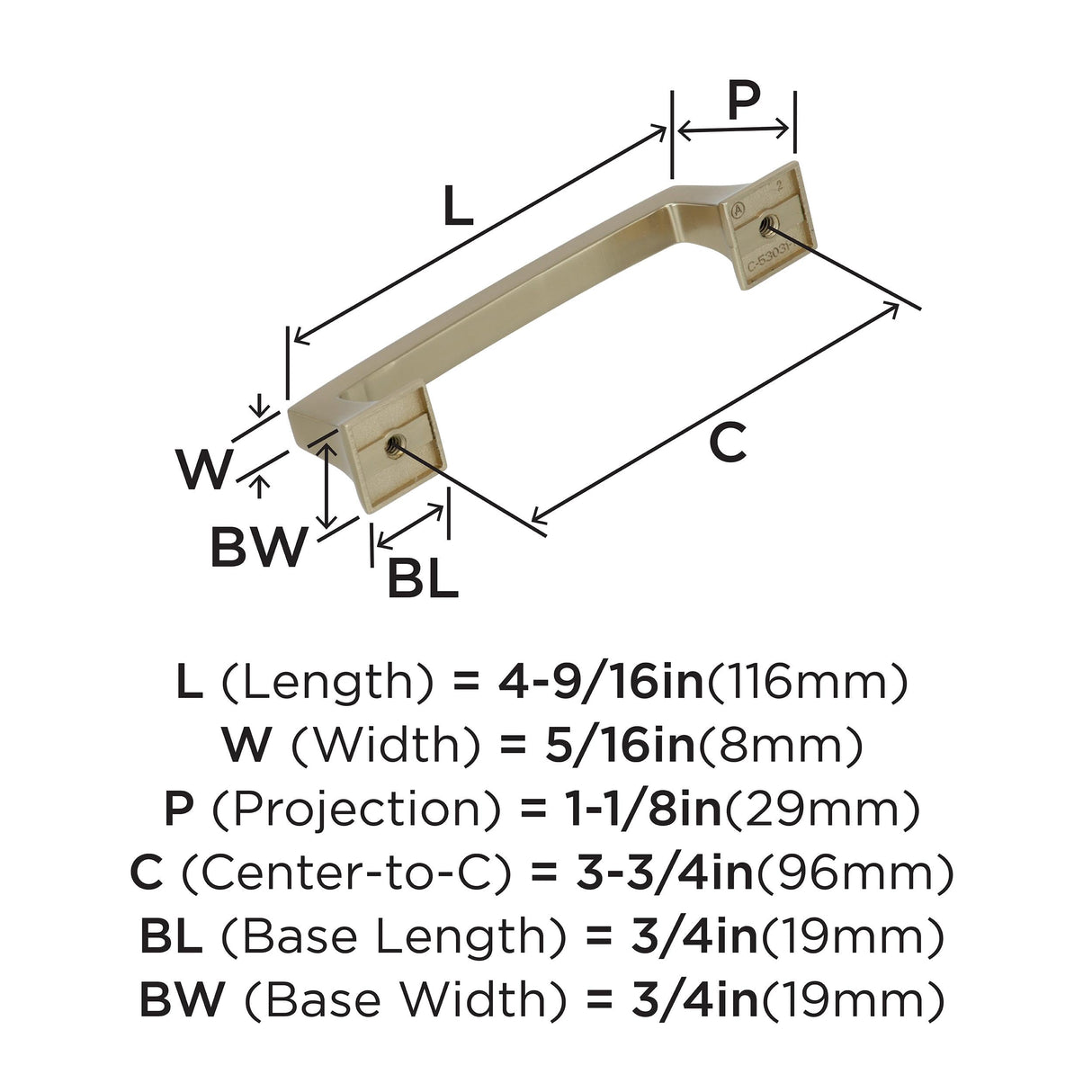 Amerock Cabinet Pull Golden Champagne 3-3/4 inch (96 mm) Center to Center Mulholland 1 Pack Drawer Pull Drawer Handle Cabinet Hardware
