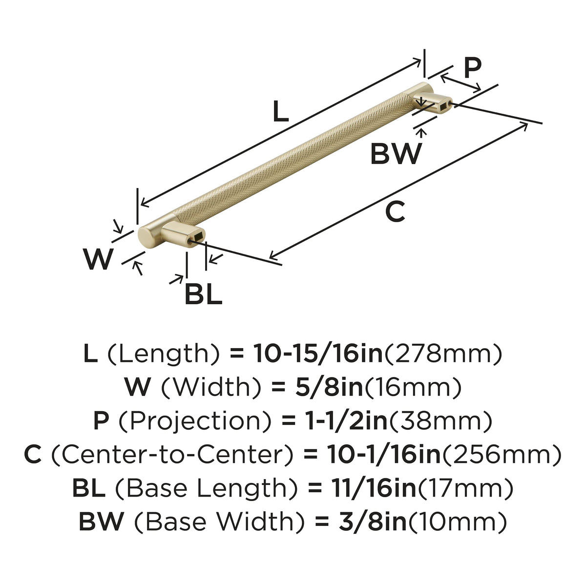 Amerock Kitchen Cabinet Pull Golden Champagne 10-1/16 in (256 mm) Center-to-Center Bronx 1 Pack Furniture Hardware Cabinet Handle Bathroom Drawer Pull