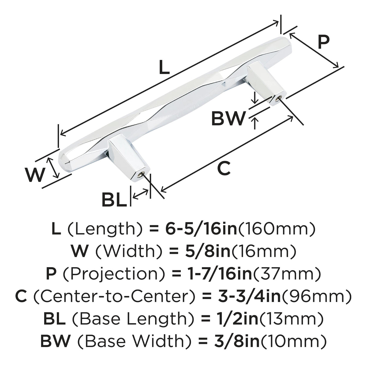 Amerock Cabinet Pull Polished Chrome 3-3/4 inch (96 mm) Center to Center St. Vincent 1 Pack Drawer Pull Drawer Handle Cabinet Hardware