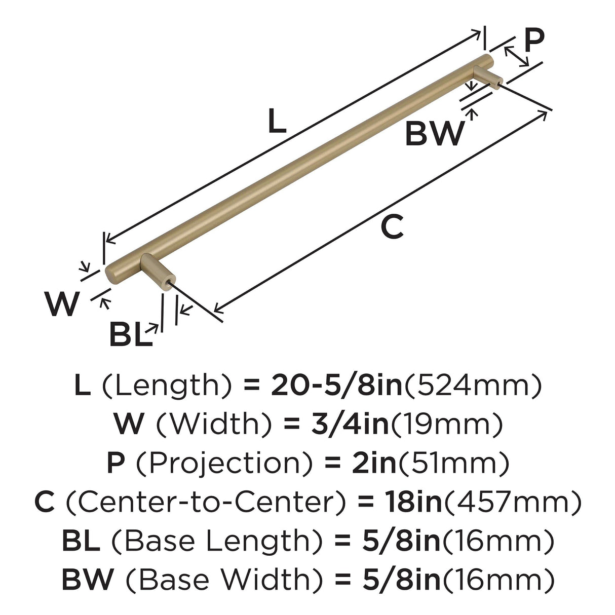 Amerock Appliance Pull Golden Champagne 18 inch (457 mm) Center to Center Bar Pulls 1 Pack Drawer Pull Drawer Handle Cabinet Hardware