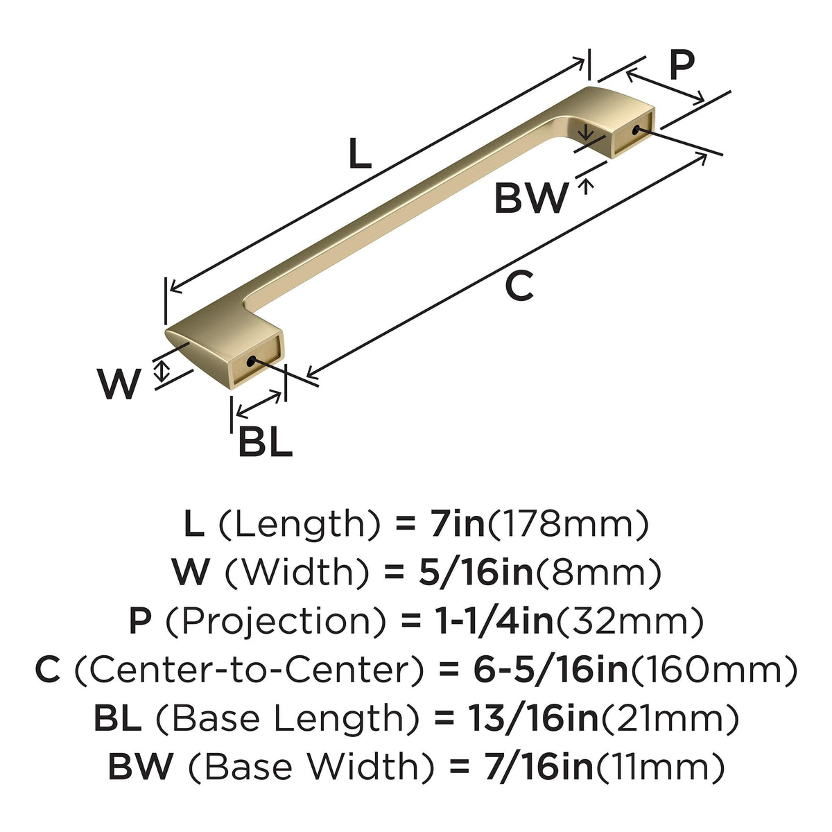 Amerock Cabinet Pull Golden Champagne 6-5/16 inch (160 mm) Center-to-Center Riva 1 Pack Drawer Pull Drawer Handle Cabinet Hardware