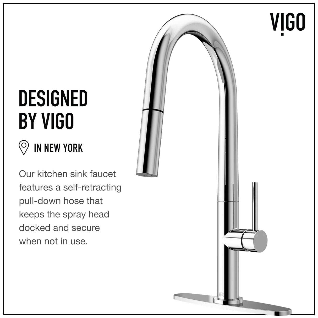 VIGO VG02029CHK1 18" H Greenwich Single-Handle with Pull-Down Sprayer Kitchen Faucet with Deck Plate in Chrome