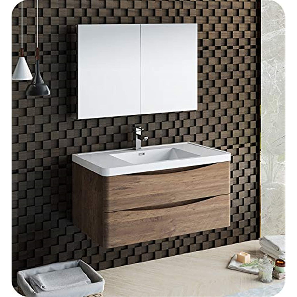 Fresca FVN9040RW Fresca Tuscany 40" Rosewood Wall Hung Modern Bathroom Vanity w/ Medicine Cabinet