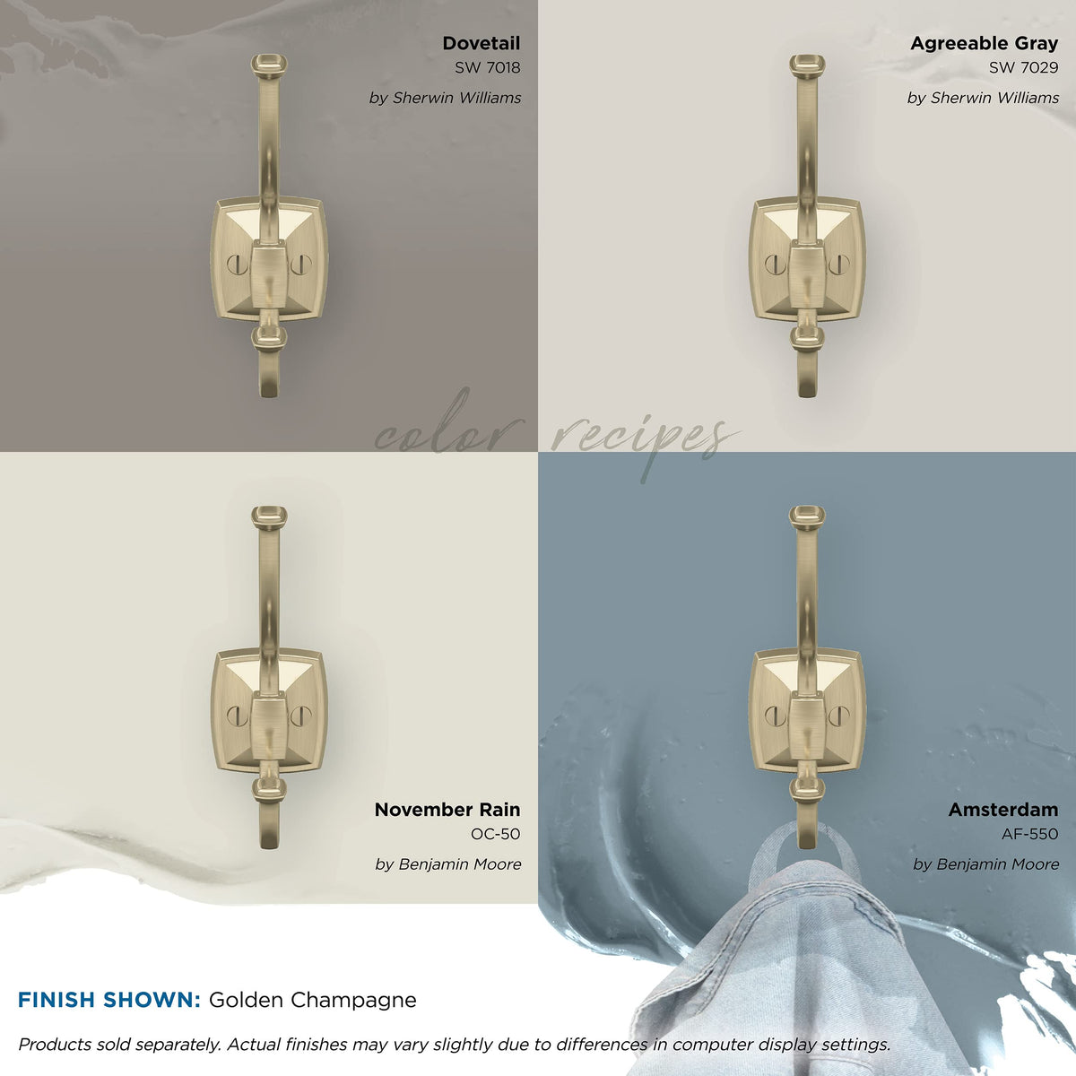 Amerock H37002BBZ Kinsale Double Prong Decorative Wall Hook Golden Champagne Hook for Coats, Hats, Backpacks, Bags Hooks for Bathroom, Bedroom, Closet, Entryway, Laundry Room, Office