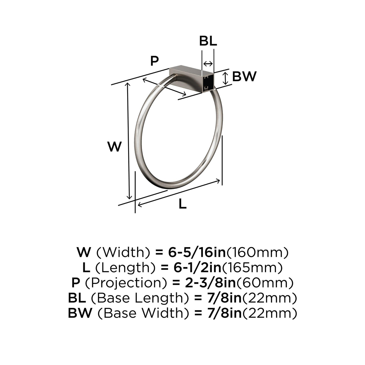 Amerock BH36082G10 Brushed Nickel Towel Bar 6-1/2 in (165 mm) Length Towel Holder Monument Hand Towel Holder for Bathroom Wall Small Kitchen Towel Holder Bath Accessories