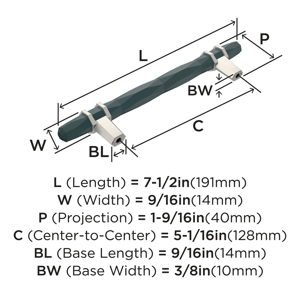 Amerock Cabinet Pull Black Bronze/Satin Nickel 5-1/16 inch (128 mm) Center-to-Center London 1 Pack Drawer Pull Drawer Handle Cabinet Hardware