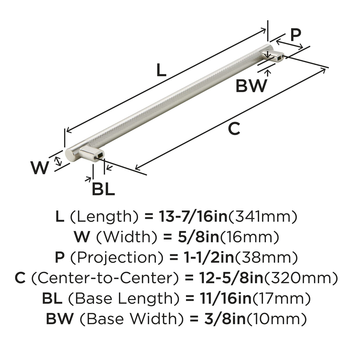 Amerock Kitchen Cabinet Pull Satin Nickel 12-5/8 in (320 mm) Center-to-Center Bronx 1 Pack Furniture Hardware Cabinet Handle Bathroom Drawer Pull