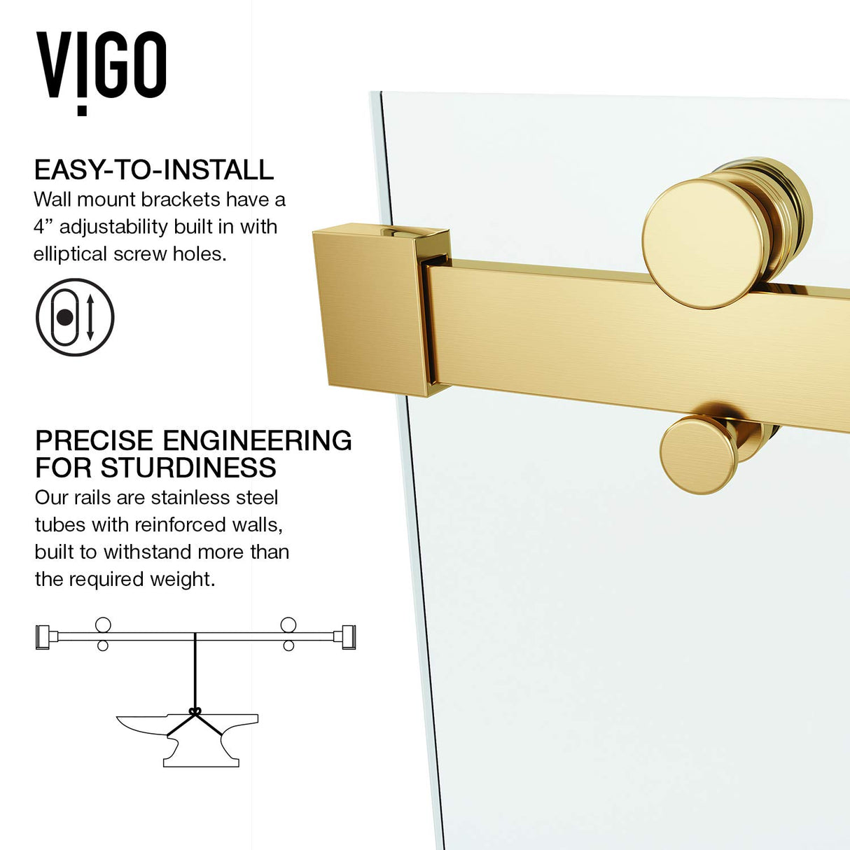 VIGO Adjustable 56-60" W x 79" H Luca Frameless Sliding Rectangle Shower Door with Clear Tempered Glass, Reversible Door Handle and Stainless Steel Hardware in Matte Brushed Gold-VG6043MGCL6074