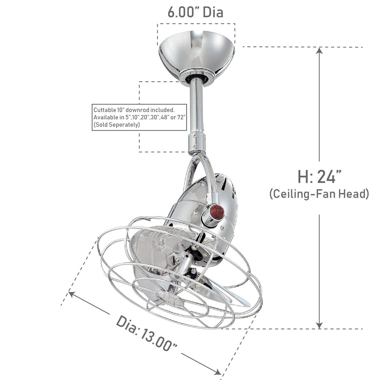 Matthews Fan DI-CR-MTL Diane oscillating ceiling fan in Polished Chrome finish with metal blades.