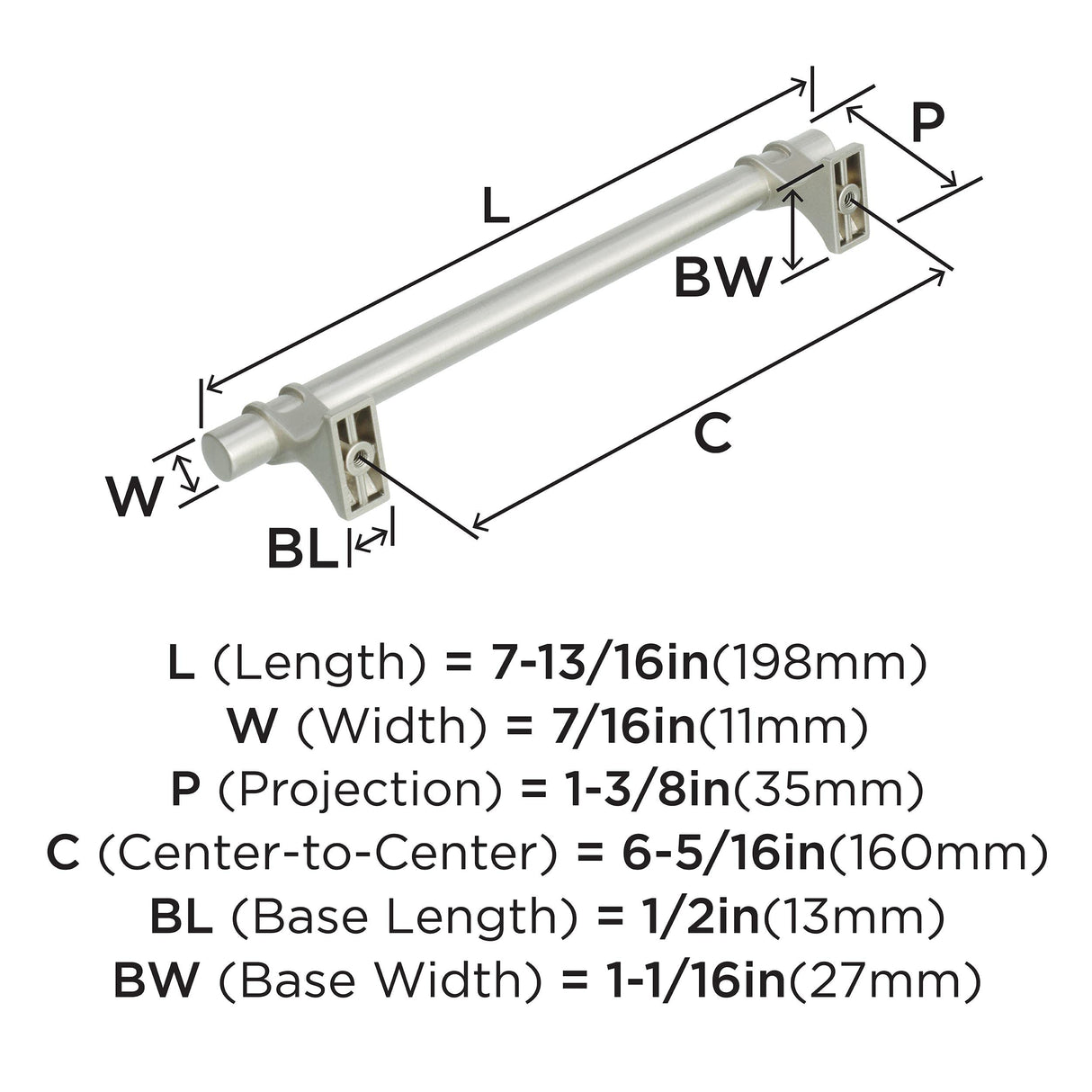 Amerock Cabinet Pull Satin Nickel 6-5/16 inch (160 mm) Center to Center Davenport 1 Pack Drawer Pull Drawer Handle Cabinet Hardware