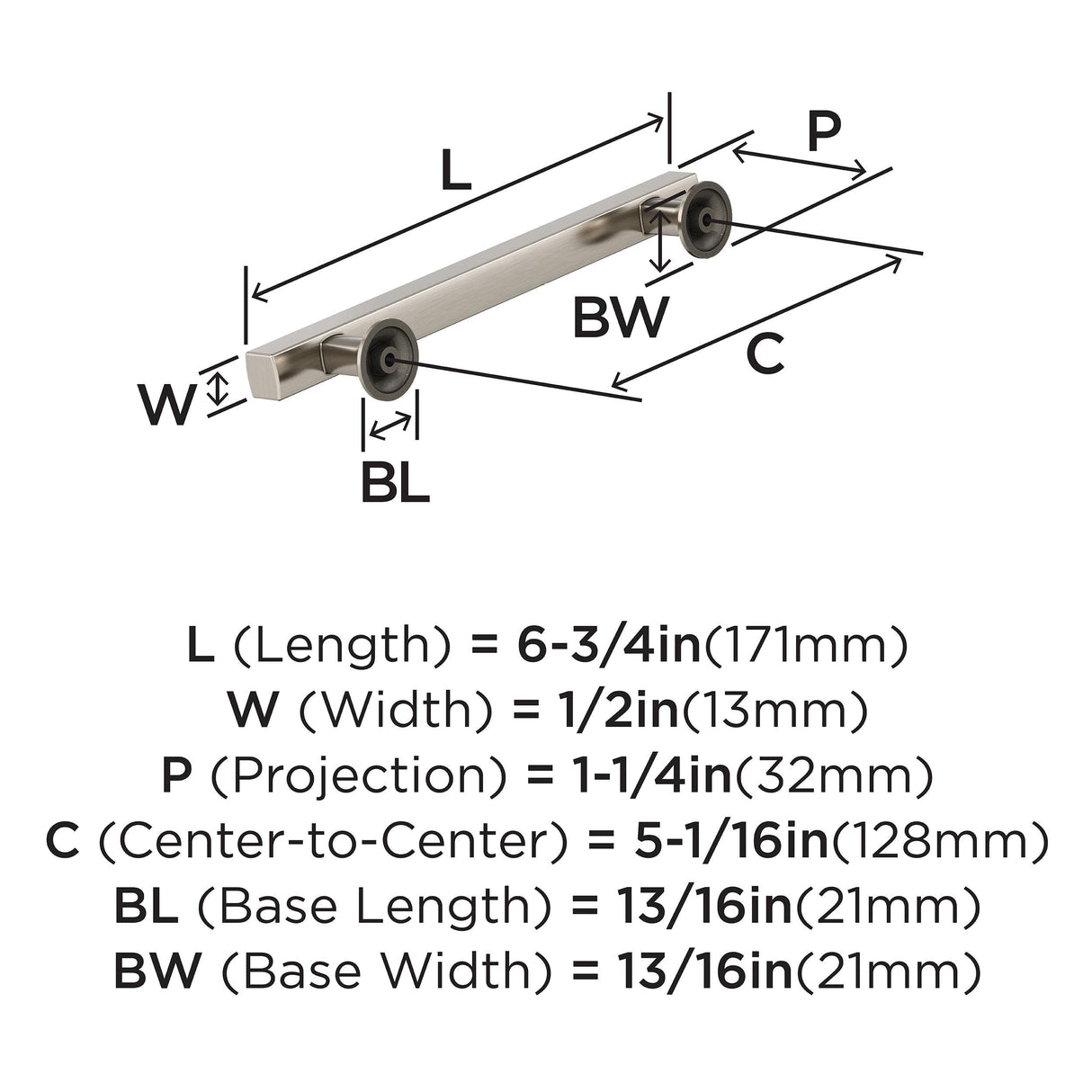 Amerock Corp BP37105G10 Everett Pull, 5-1/16 in (128 mm) Center-to-Center, Satin Nickel