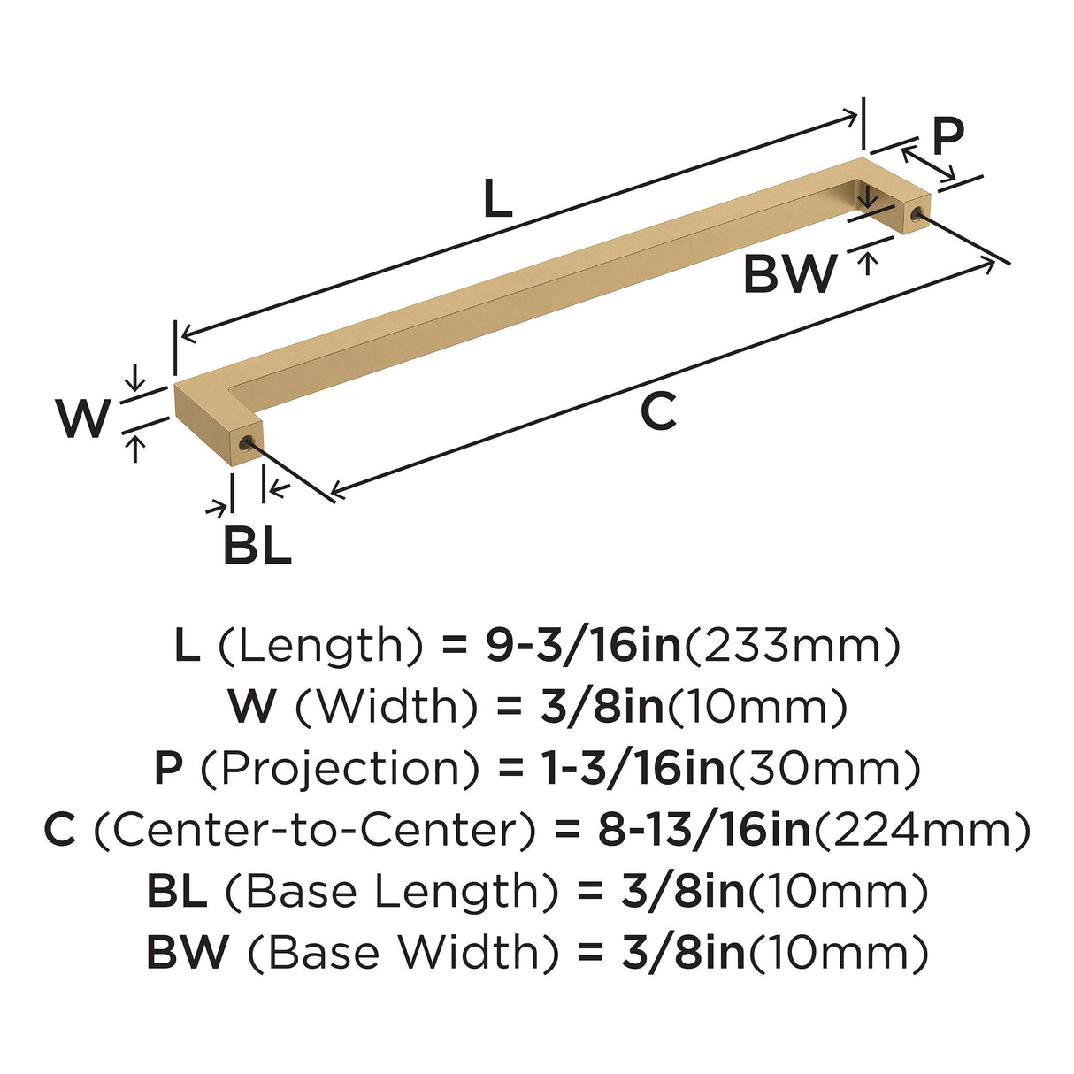 Amerock Cabinet Pull Champagne Bronze 8-13/16 inch (224 mm) Center-to-Center Monument 1 Pack Drawer Pull Cabinet Handle Cabinet Hardware