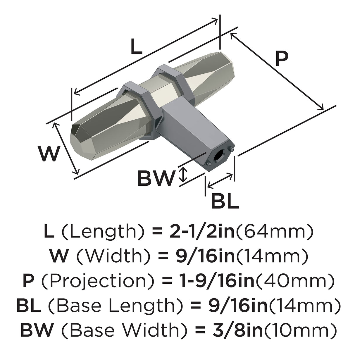 Amerock Cabinet Knob Polished Nickel/Black Chrome 2-1/2 inch (64 mm) Length London 1 Pack Drawer Knob Cabinet Hardware