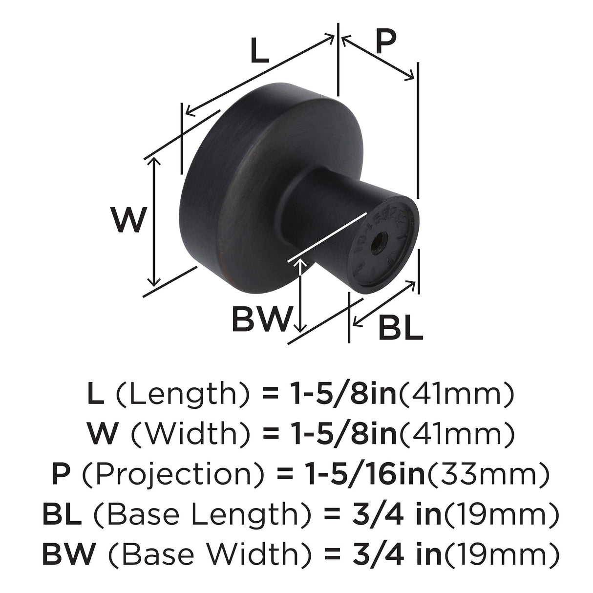 Amerock Cabinet Knob Oil Rubbed Bronze 1-5/8 inch (41 mm) Diameter Blackrock 1 Pack Drawer Knob Cabinet Hardware