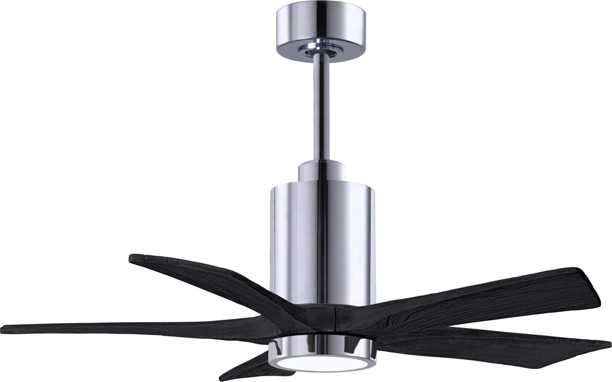 Matthews Fan PA5-CR-BK-42 Patricia-5 five-blade ceiling fan in Polished Chrome finish with 42” solid matte black wood blades and dimmable LED light kit