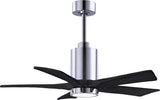 Matthews Fan PA5-CR-BK-42 Patricia-5 five-blade ceiling fan in Polished Chrome finish with 42” solid matte black wood blades and dimmable LED light kit 