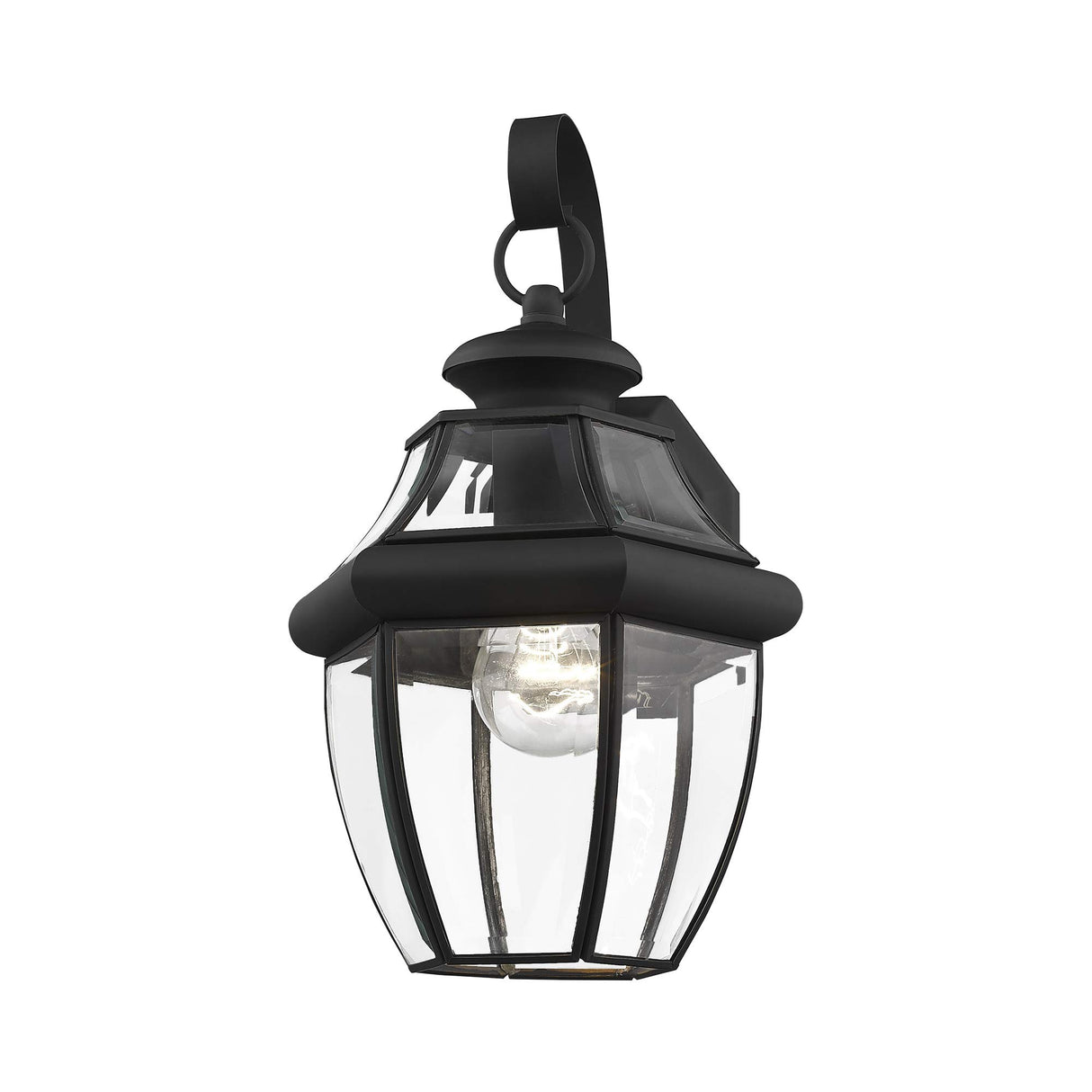 Livex Lighting 2151-04 Monterey 1 Light Outdoor Black Finish Solid Brass Wall Lantern with Clear Beveled Glass, 13" x 8.5" x 8.25"