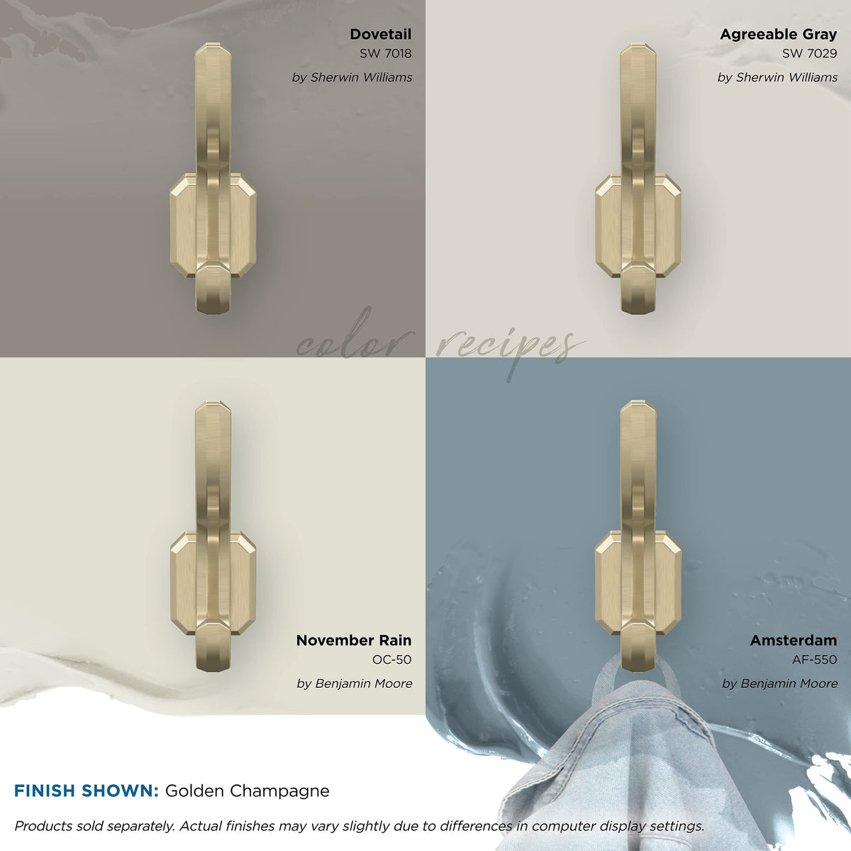 Amerock HBX36693BBZ Granlyn Double Prong Decorative Wall Hook Golden Champagne Hook for Coats, Hats, Backpacks, Bags Hooks for Bathroom, Bedroom, Closet, Entryway, Laundry Room, Office