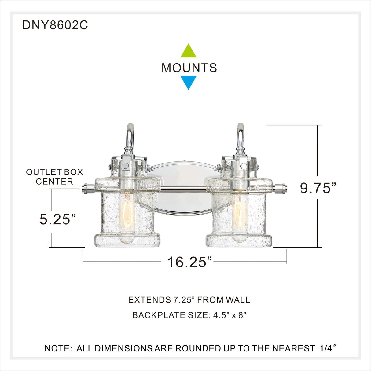 Quoizel DNY8602BN Danbury Vanity Bath Lighting, 2-Light, 200 Watts, Brushed Nickel (10" H x 16" W)