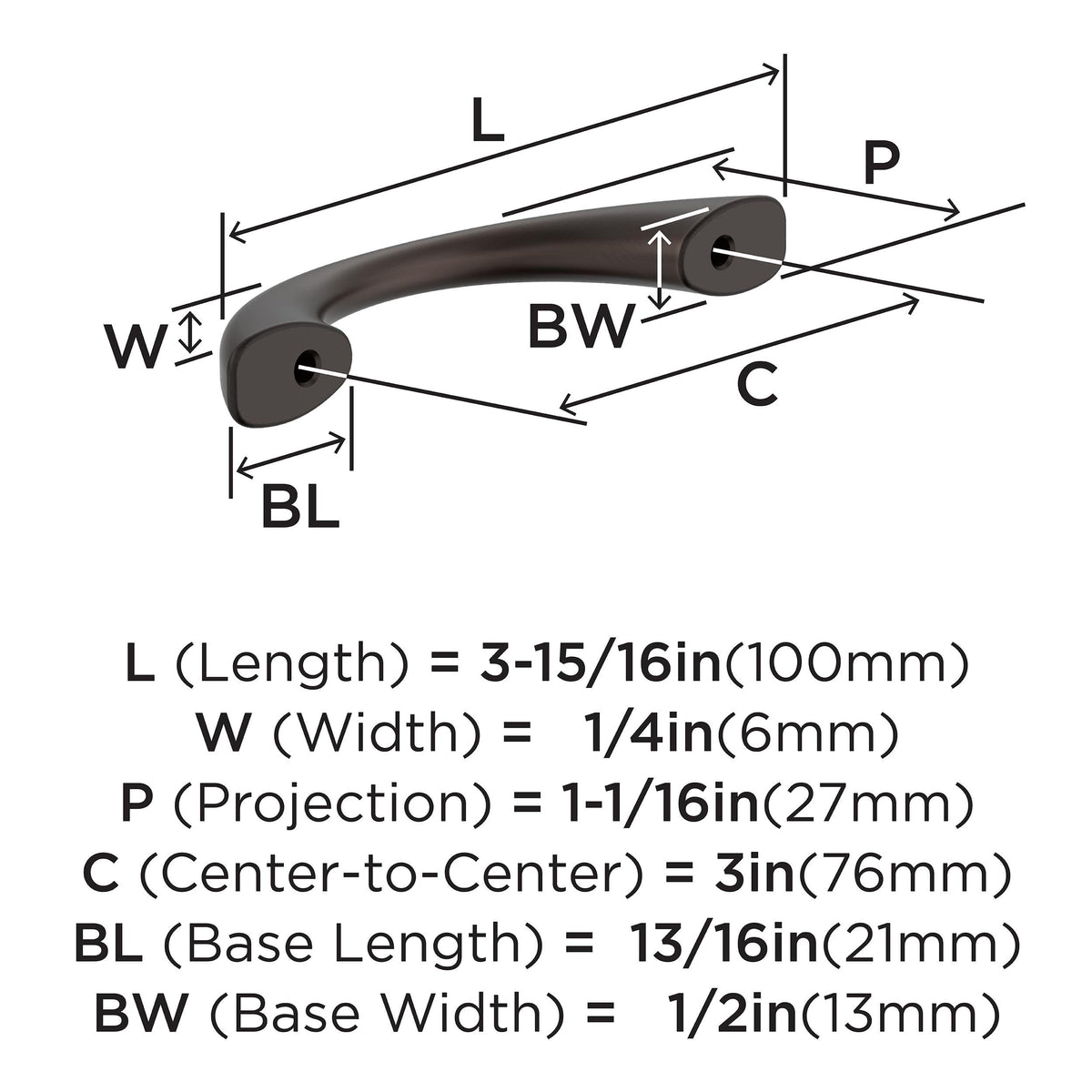 Amerock BP37230ORB Oil-Rubbed Bronze Cabinet Pull 3 inch (76mm) Center-to-Center Cabinet Hardware Vaile Furniture Hardware Drawer Pull